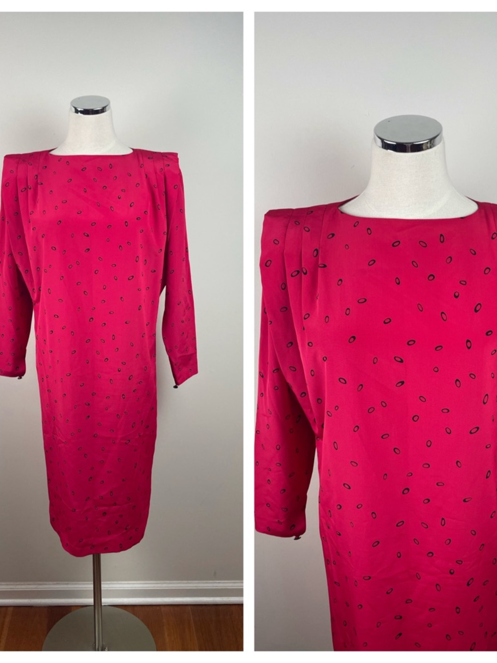 Liz Claiborne Vintage Red Black Geometric Circles Long Sleeve Dress New Women